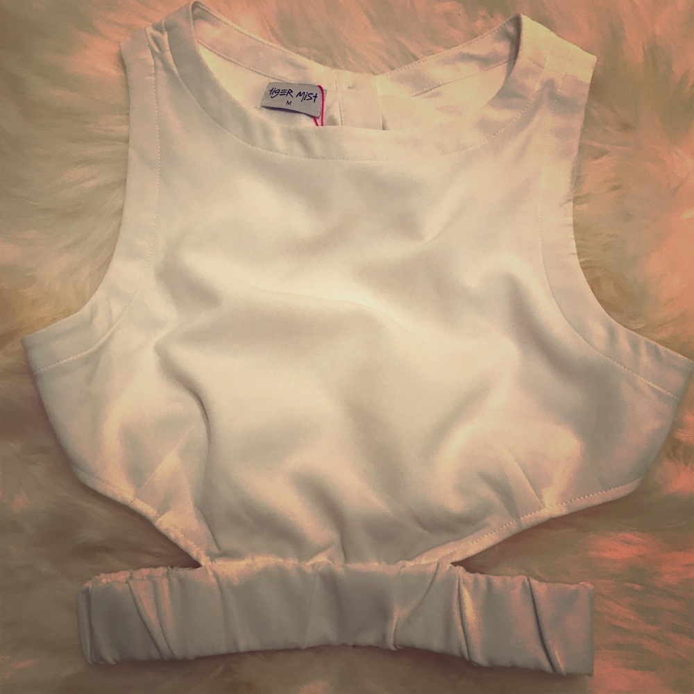 White Backless Tigermist Crop Top